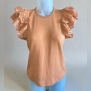 Joe's Jeans Peach Eyelet Ruffle Sleeve Blouse